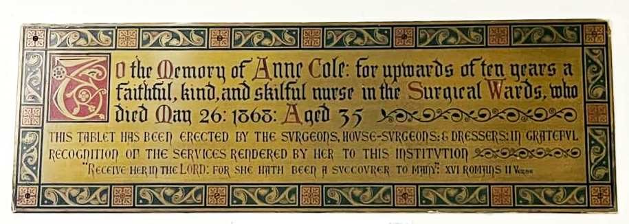 Anne Cole's memorial tablet, St Luke's Chapel, King's College Hospital, London (by Adrian Thomas) - 02.jpg